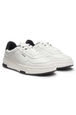 Zigzag-stitching trainers in faux leather, White