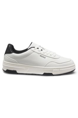 Zigzag-stitching trainers in faux leather, White
