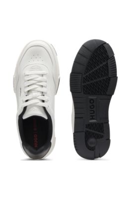 Zigzag-stitching trainers in faux leather, White