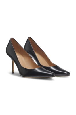 Polished-leather pumps with pointed toe, Black