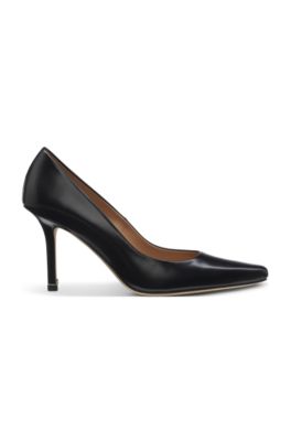 Polished-leather pumps with pointed toe, Black
