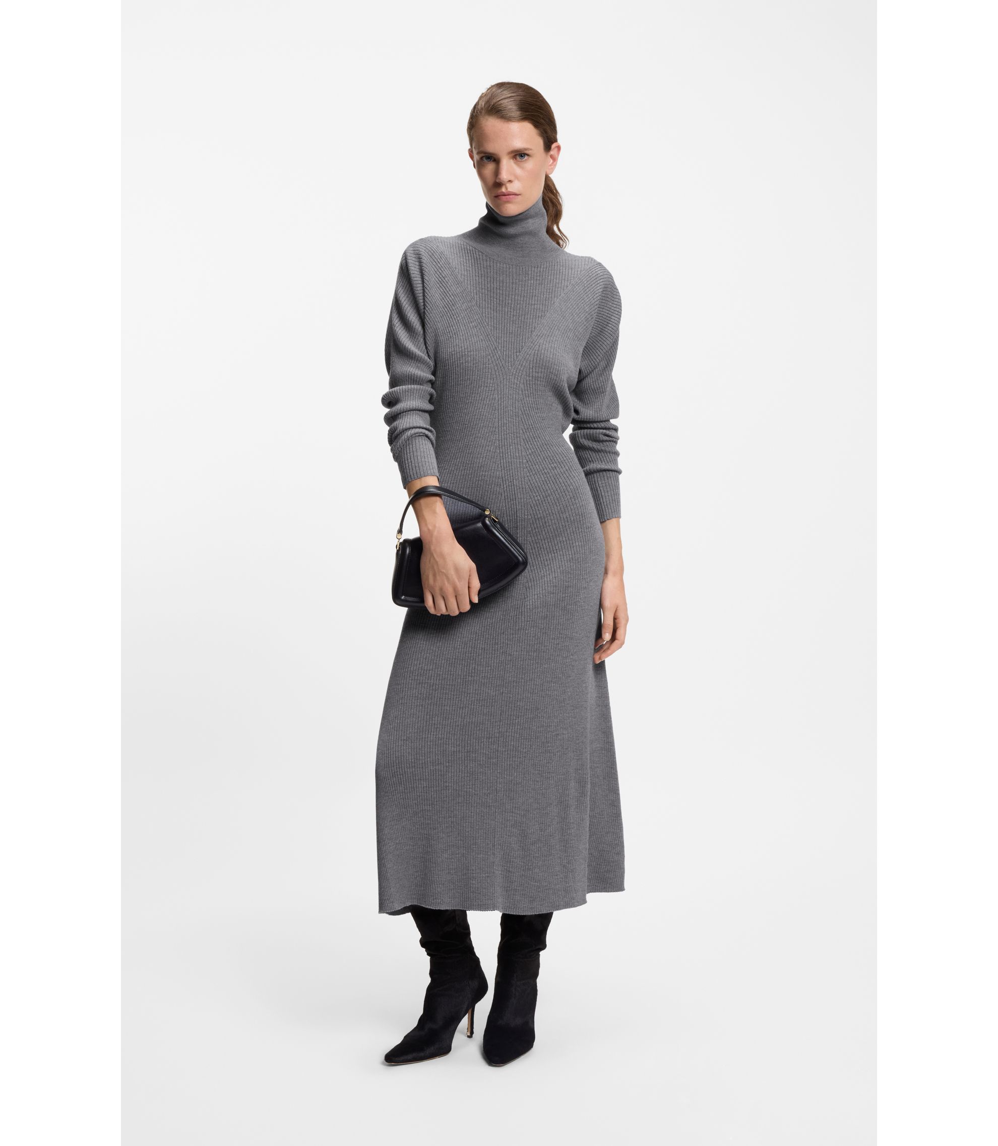 BOSS - Rollneck sweater dress in virgin wool - Light Grey