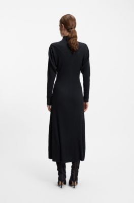 Vestido de punto con cuello vuelto en canal&eacute; de lana virgen, Azul oscuro