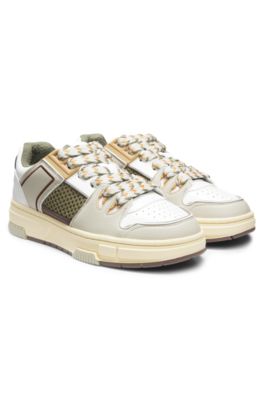 Baskets en similicuir et mesh, Blanc