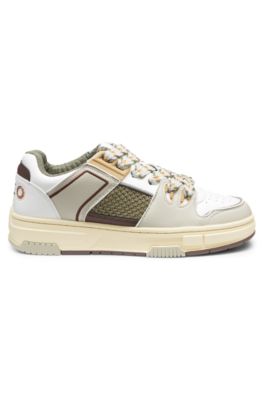 Baskets en similicuir et mesh, Blanc