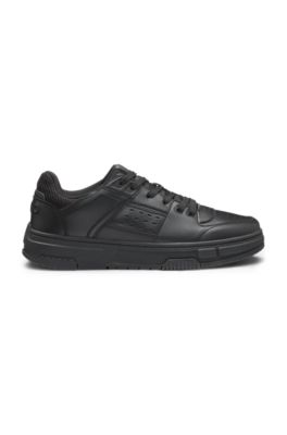 Deportivas de piel sint&eacute;tica con detalles de malla, Negro