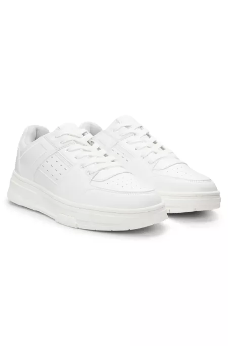 Mesh-trim trainers in faux leather