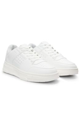 Mesh-trim trainers in faux leather, White