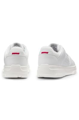 Mesh-trim trainers in faux leather, White