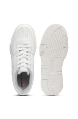 Mesh-trim trainers in faux leather, White