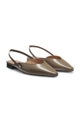 Slingback ballerina pumps in leather, Light Brown