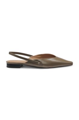 Slingback ballerina pumps in leather, Light Brown