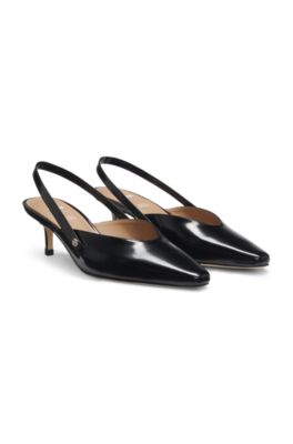Slingback pumps in polished leather, Black