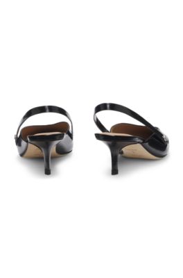 Slingback pumps in polished leather, Black