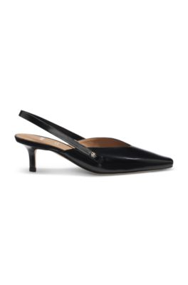 Slingback pumps in polished leather, Black