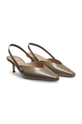 Slingback pumps in polished leather, Light Brown