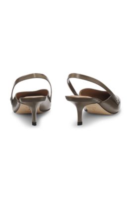Slingback pumps in polished leather, Light Brown