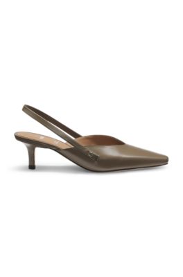 Slingback pumps in polished leather, Light Brown
