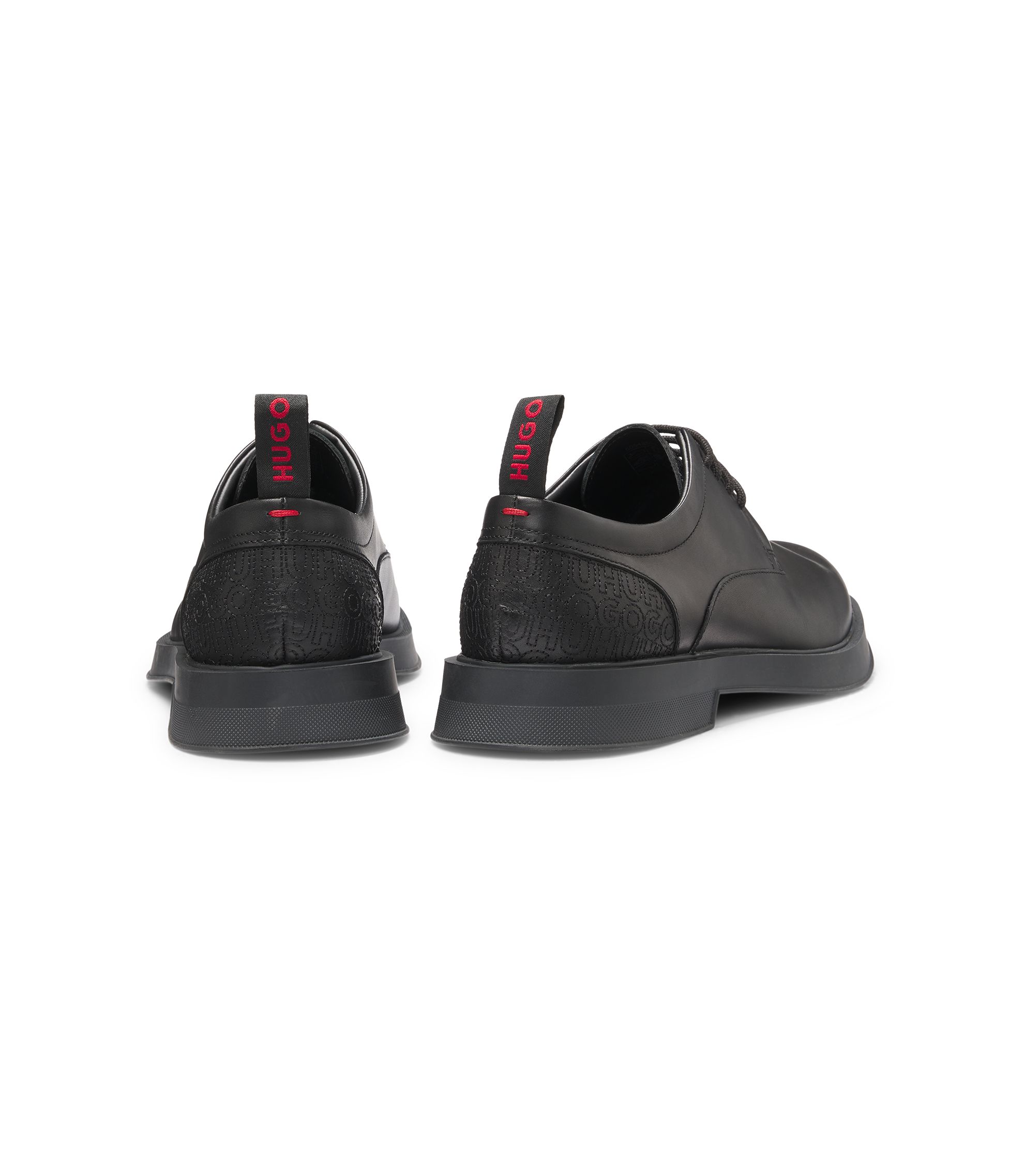 HUGO - Monogram-heel Derby shoes in leather - Black display picture 2