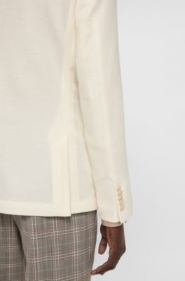Melange slim-fit jacket in cotton and cashmere, White