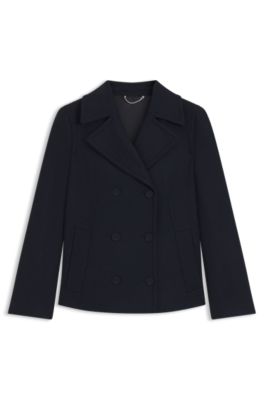 Wool-blend pea coat in a regular fit, Dark Blue