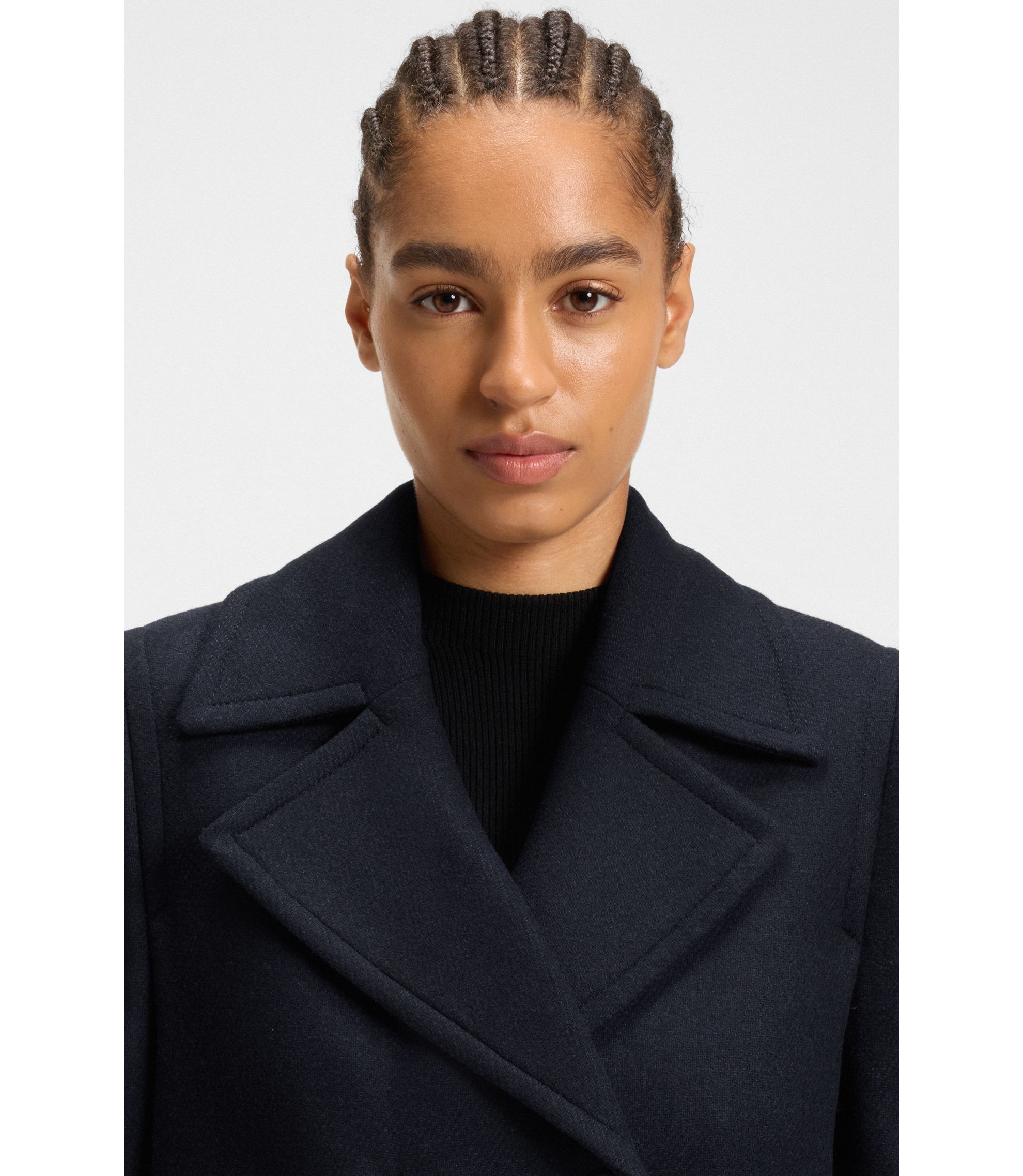BOSS - Wool-blend pea coat in a regular fit - Dark Blue