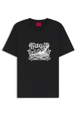 Camiseta de punto de algod&oacute;n con ilustraci&oacute;n de logo, Negro