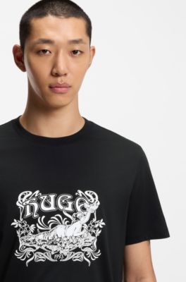 Camiseta de punto de algod&oacute;n con ilustraci&oacute;n de logo, Negro