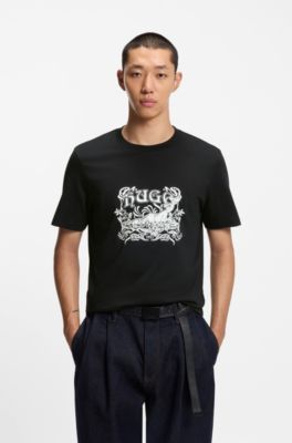 Camiseta de punto de algod&oacute;n con ilustraci&oacute;n de logo, Negro