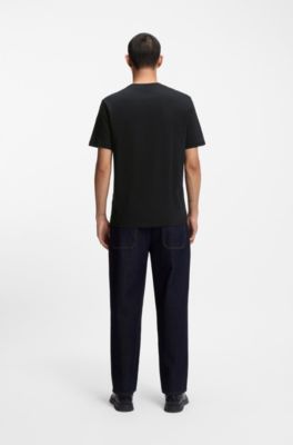 Camiseta de punto de algod&oacute;n con ilustraci&oacute;n de logo, Negro