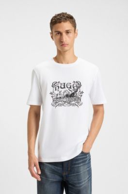 Camiseta de punto de algod&oacute;n con ilustraci&oacute;n de logo, Blanco