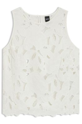 Sleeveless blouse with broderie anglaise, White