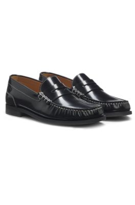 Penny-trim moccasins in leather, Black