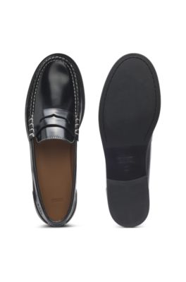 Penny-trim moccasins in leather, Black
