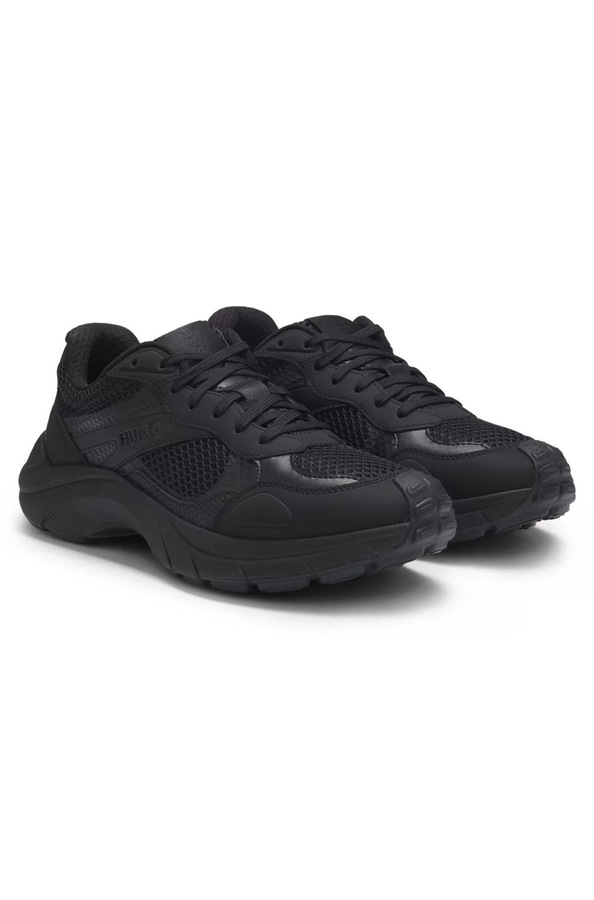 Trainers with mesh and faux leather, Black