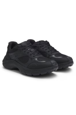 Deportivas de piel sint&eacute;tica y malla, Negro