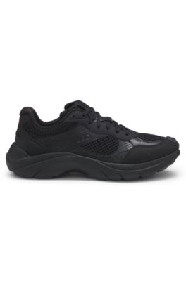 Deportivas de piel sint&eacute;tica y malla, Negro