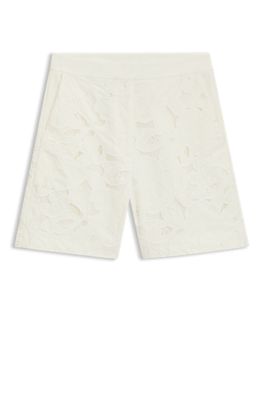 Wide-leg shorts with broderie anglaise, White