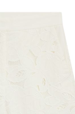Wide-leg shorts with broderie anglaise, White