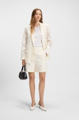 Wide-leg shorts with broderie anglaise, White
