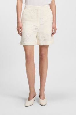 Wide-leg shorts with broderie anglaise, White