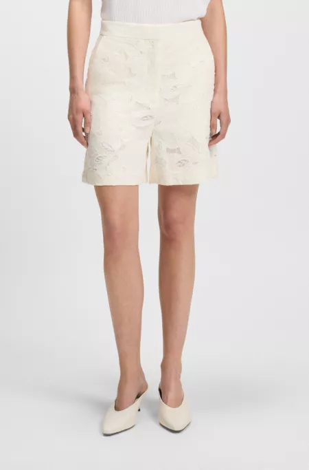 Wide-leg shorts with broderie anglaise