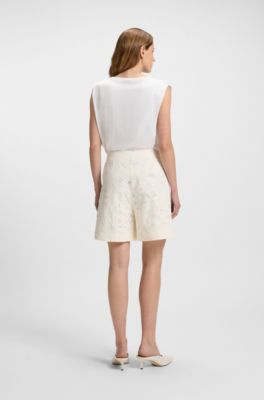 Wide-leg shorts with broderie anglaise, White