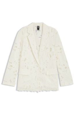 Blazer relaxed fit en mezcla de bamb&uacute; bordado, Blanco