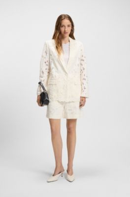 Blazer relaxed fit en mezcla de bamb&uacute; bordado, Blanco