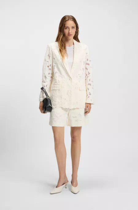 Relaxed-fit blazer in an embroidered bamboo blend