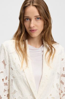 Blazer relaxed fit en mezcla de bamb&uacute; bordado, Blanco