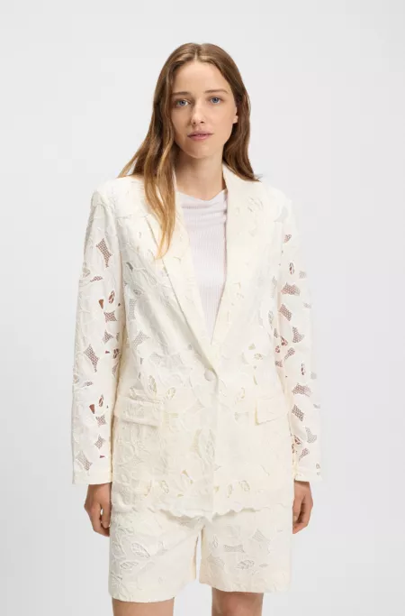 Relaxed-fit blazer in an embroidered bamboo blend