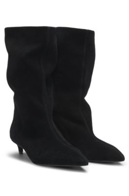Kitten-heel tubo boots in suede, Black