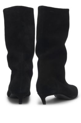 Kitten-heel tubo boots in suede, Black